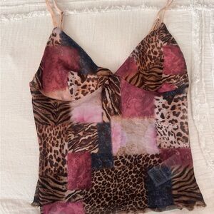 Edikted Mixed Animal Print Mesh Patchwork Tank Top